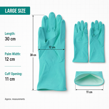 Pair of large Wukusy Victor Green rubber cleaning gloves for kitchen dishwashing, reusable and durable for household chores