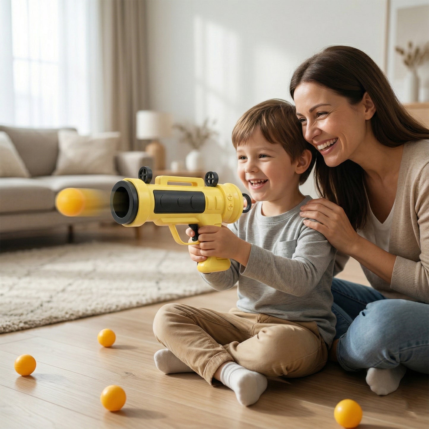 Wukusy Target Titan Ball Shooter Toy Gun set with colorful foam balls and shooter for kids' outdoor play and target practice.