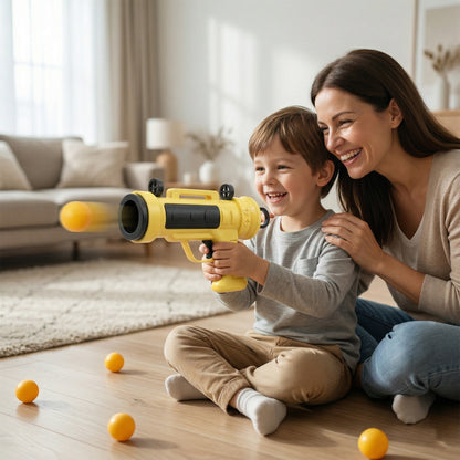 Wukusy Target Titan Ball Shooter Toy Gun set with colorful foam balls and shooter for kids' outdoor play and target practice.