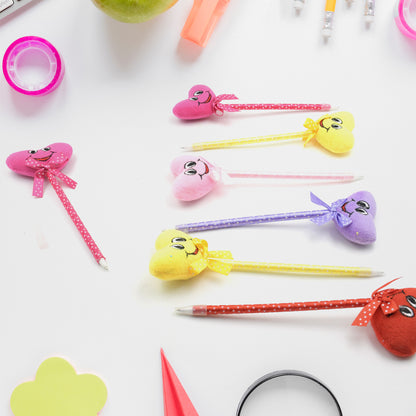 Wukusy 12-pack colorful cartoon heart-shaped pens with attached rattles, smooth writing, ideal for kids, wedding, and event use