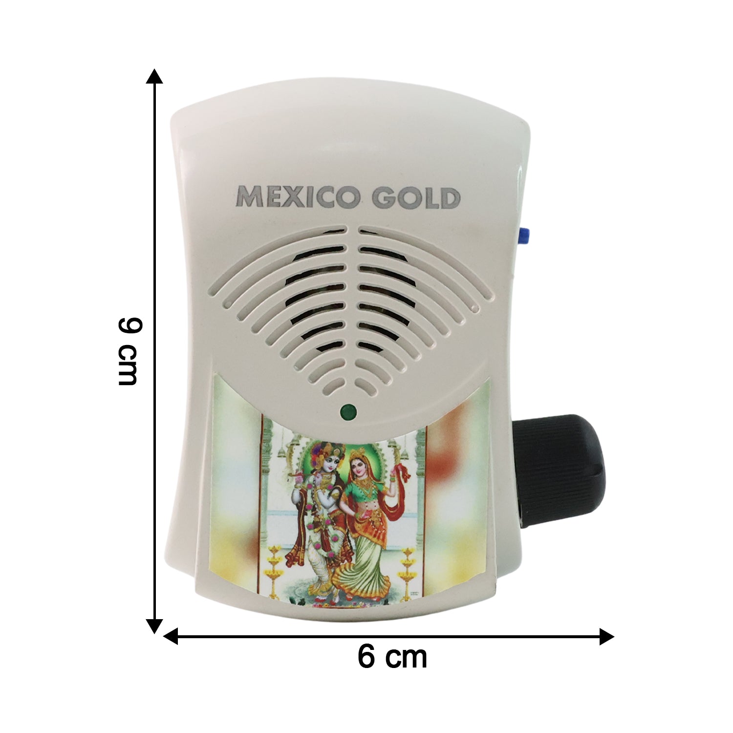 Wukusy electric mantra bell with LED light, black finish, round shape, illuminated by colorful LED accents, on a plain background.