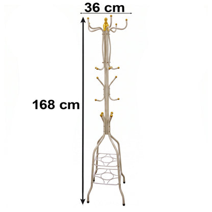 Metal Floor Standing Coat Rack Stand With Bottom Storage Shelf (1 Pc)