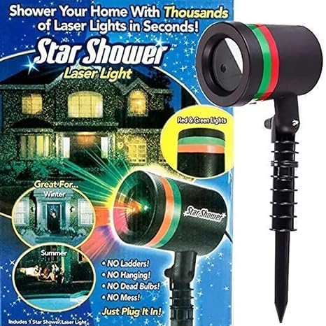 Wukusy 7350 Star Fairy Motion Laser Lights projector displaying colorful star patterns for garden, lawn, or indoor decoration.