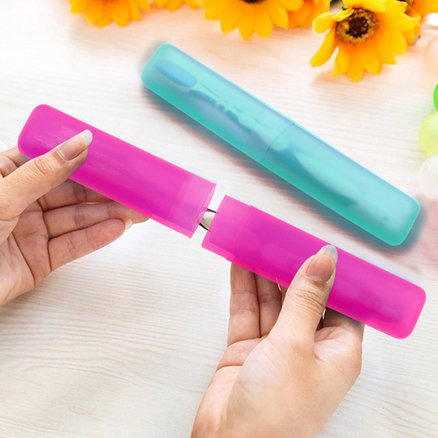 Wukusy portable dust-proof toothbrush cases holding four toothbrushes, compact and travel-friendly dental hygiene storage.