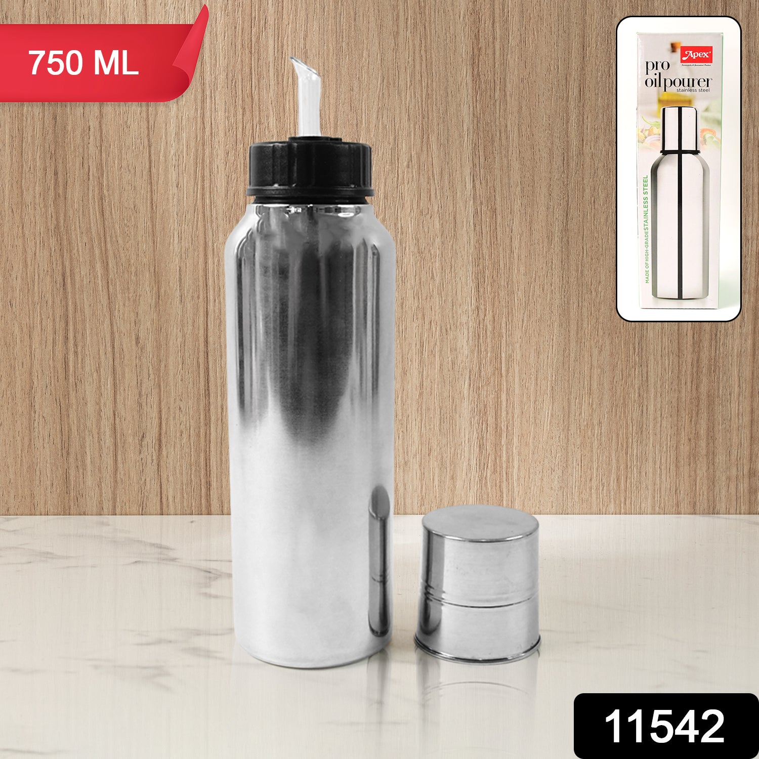 Wukusy Apex Pro stainless steel oil pourer, 750ml, designed for precise oil pouring in home and kitchen use.