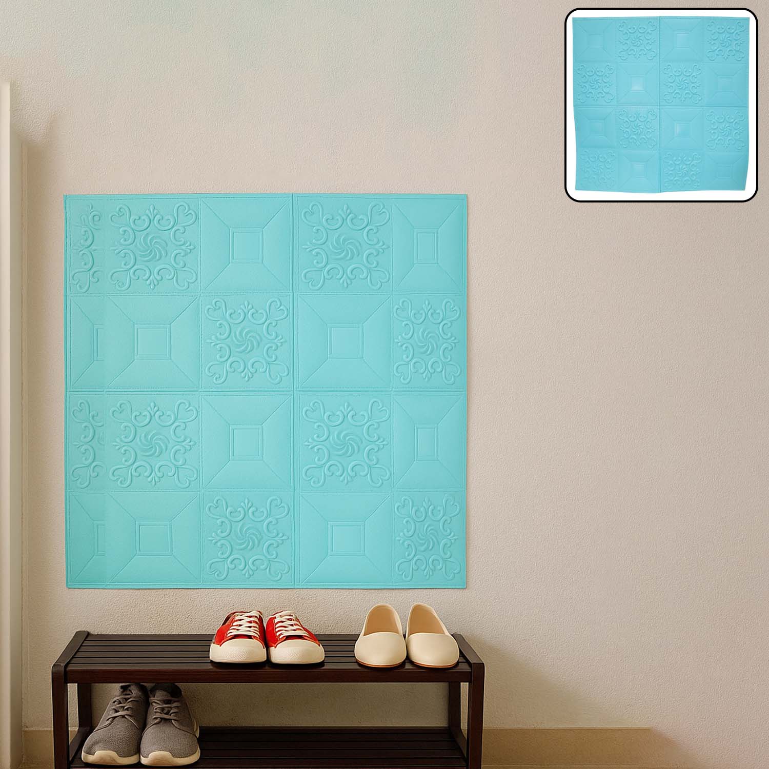 3D foam wallpaper sticker panel by Wukusy, 70x70 cm, showing textured geometric design for wall decoration.