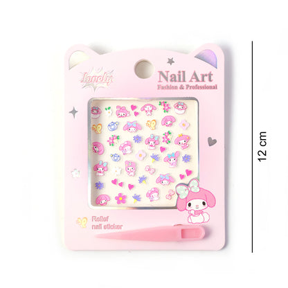 Set of cute cartoon nail art stickers from Wukusy featuring colorful, playful designs on a white background.