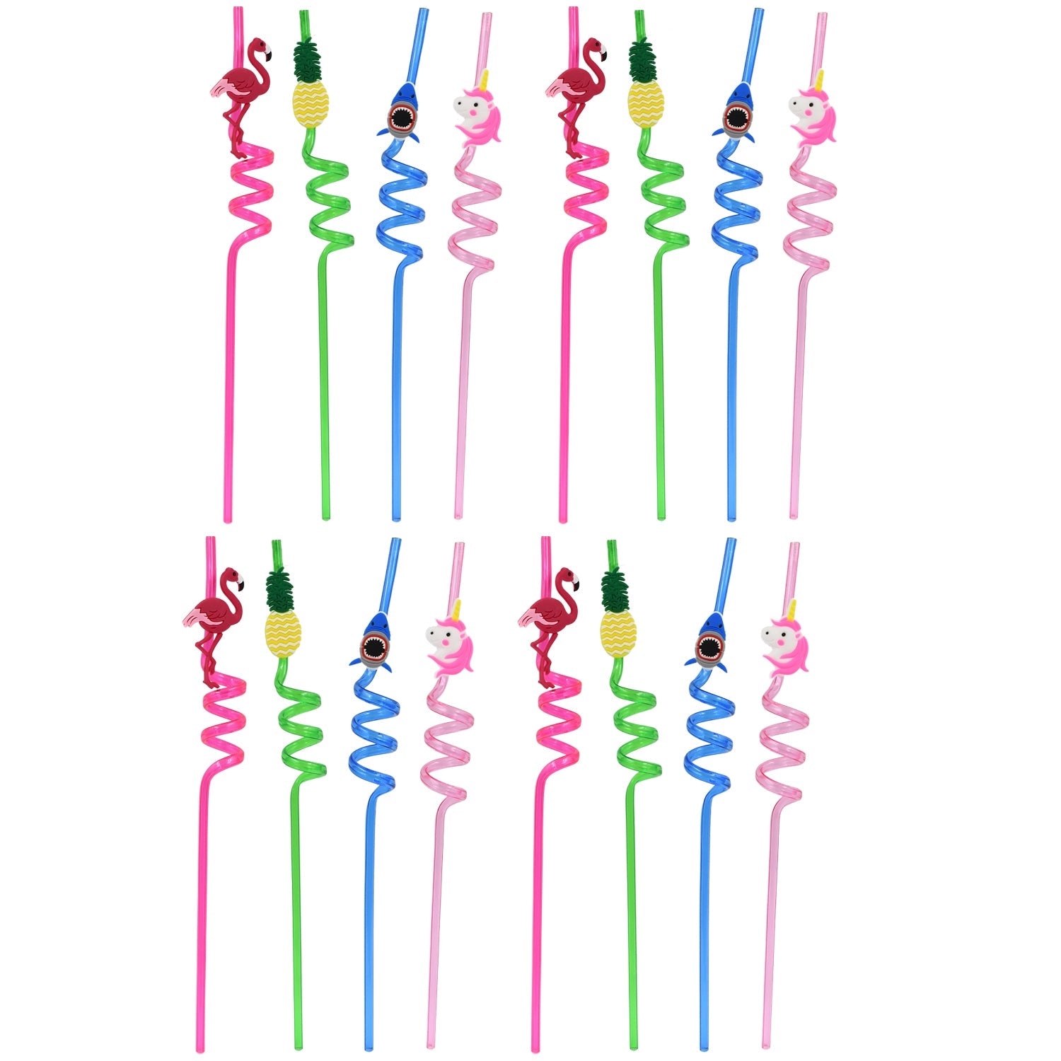 Set of 12 colorful reusable plastic children's straws from Wukusy, featuring playful mix designs for kids' drinks.