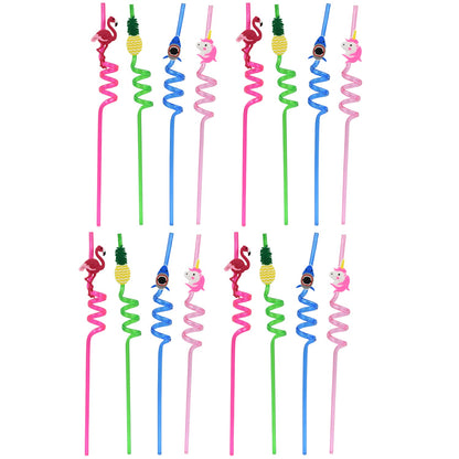 Set of 12 colorful reusable plastic children's straws from Wukusy, featuring playful mix designs for kids' drinks.