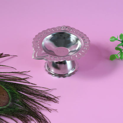 Stainless steel traditional Puja diya stand with multiple holders for oil lamps, designed by Wukusy for religious ceremonies.