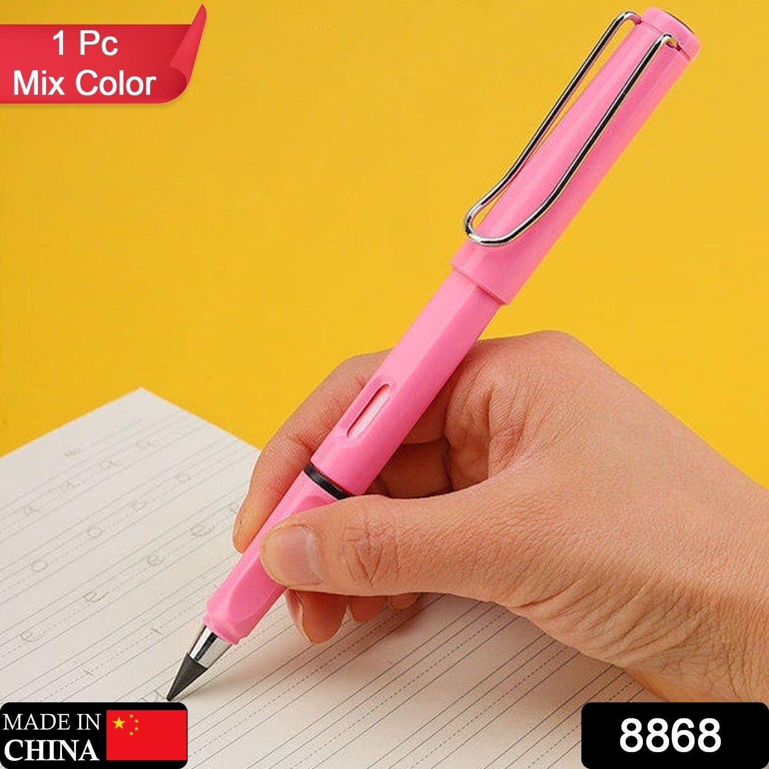 Wukusy 8868 2-in-1 everlasting inkless pencil with replaceable head, eraser, and portable design for kids' art and stationary use.