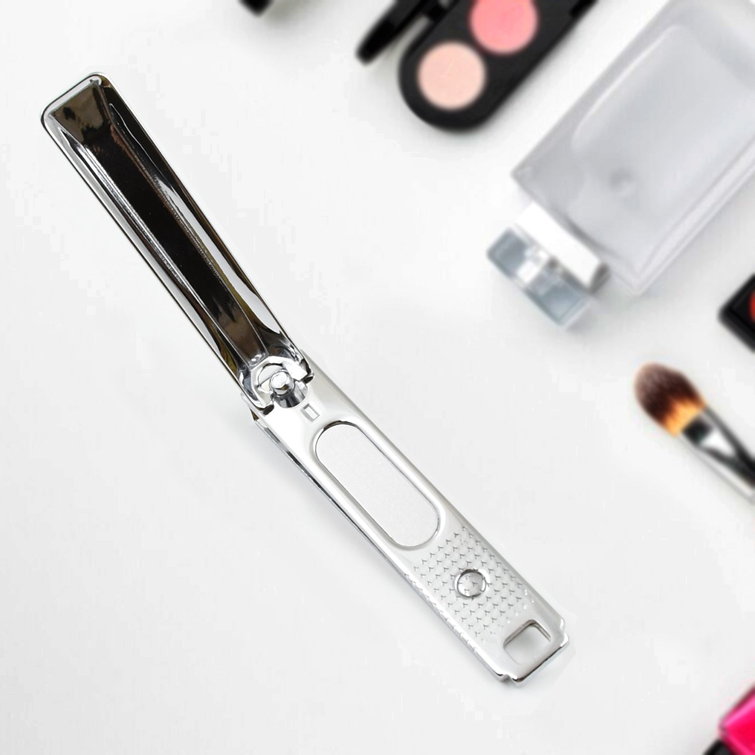 Wukusy stainless steel folding large nail clippers with nail file, portable grooming tool, opened with clipper and file visible