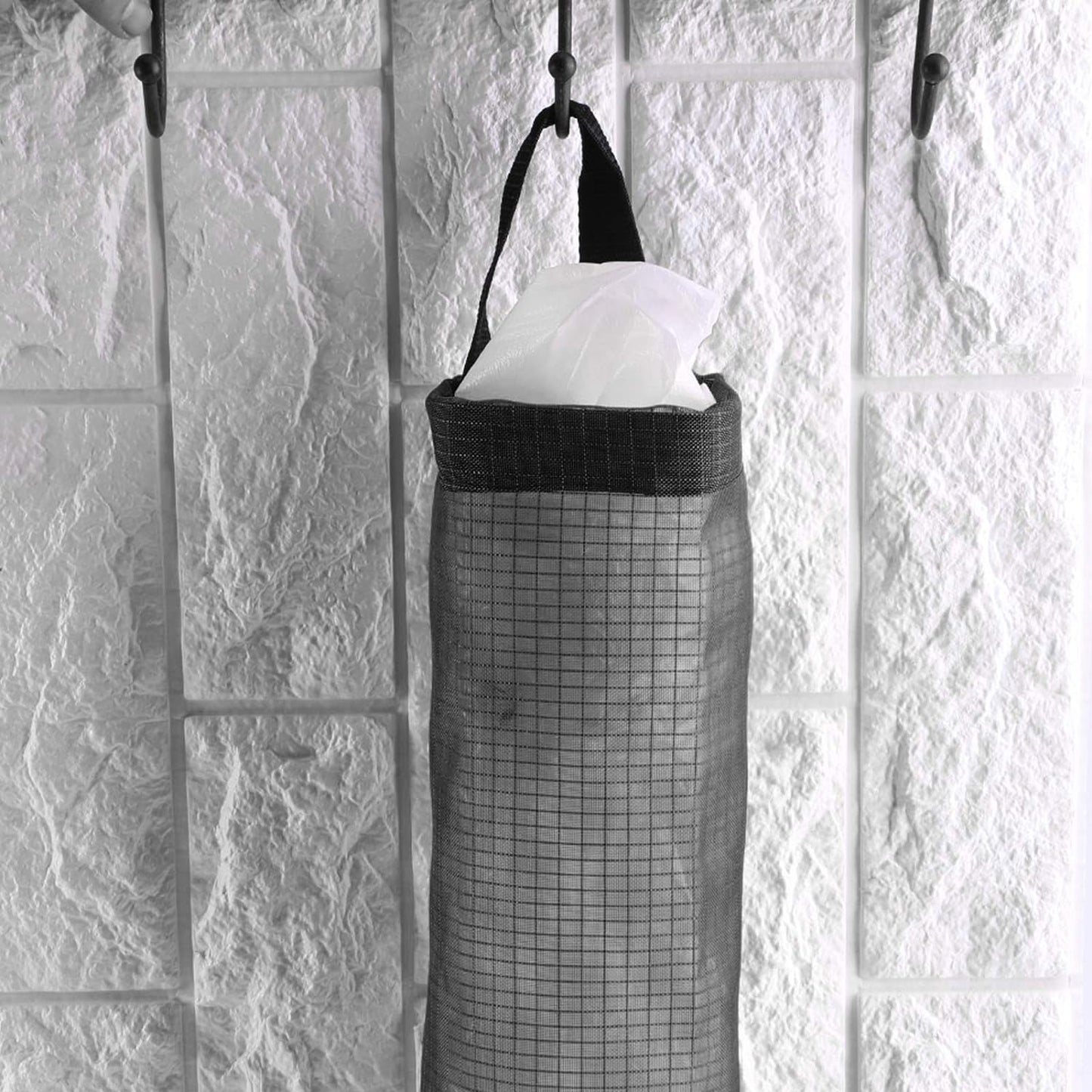 Wukusy hanging waste bag holder with wide handle, sturdy design, large capacity for storing garbage bags in kitchen, home, or restaurant.