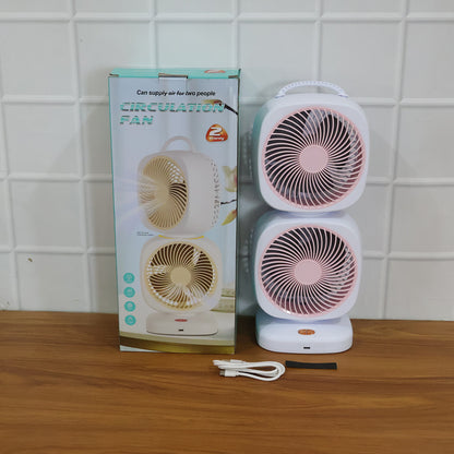 Wukusy portable dual head USB rechargeable table fan with adjustable heads and compact design, ideal for personal cooling.
