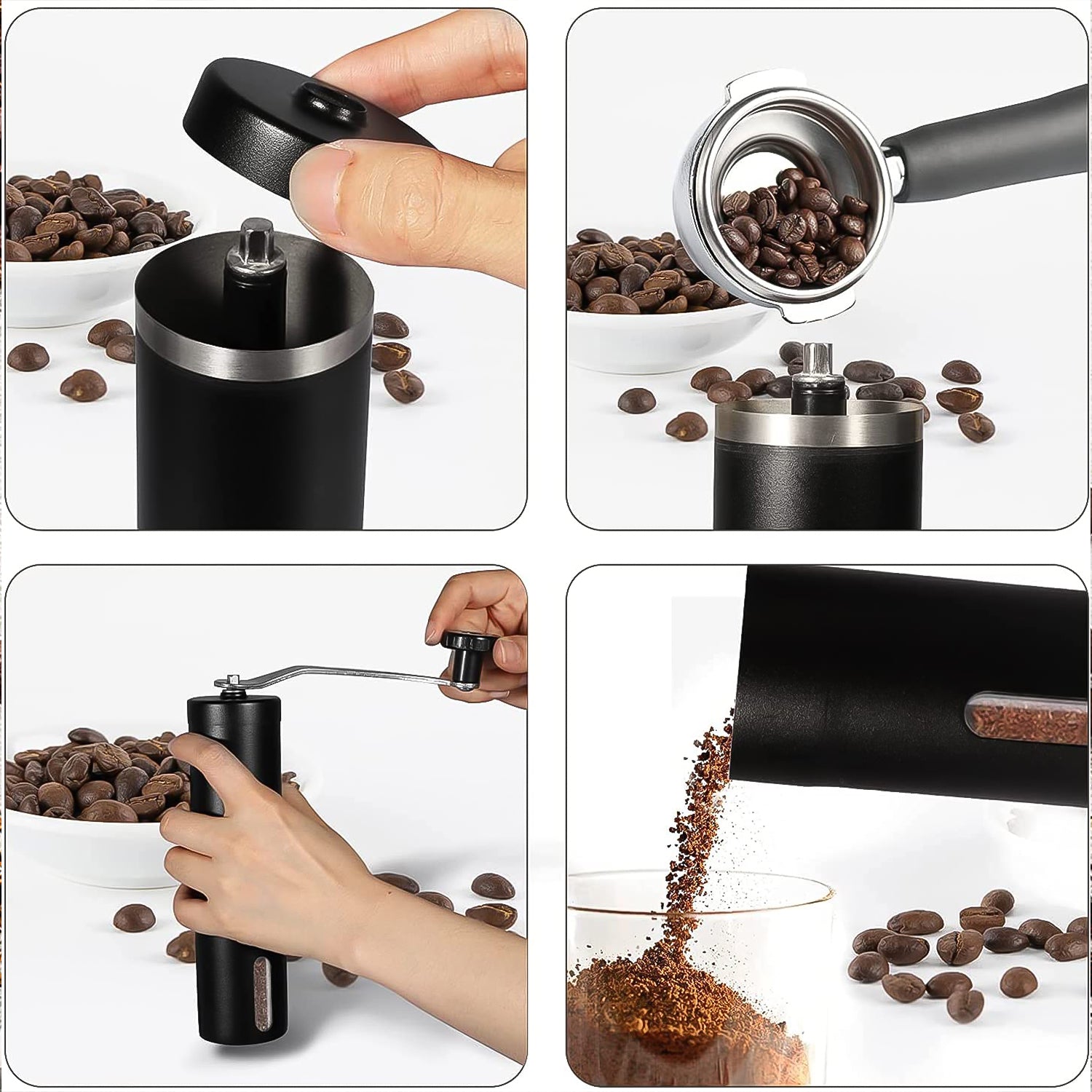 Wukusy portable stainless steel manual coffee grinder with handle and adjustable grind settings for home brewing.