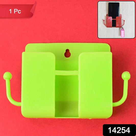 Neon green Wukusy wallmount mobile stand with hook, designed for convenient phone storage and easy access.