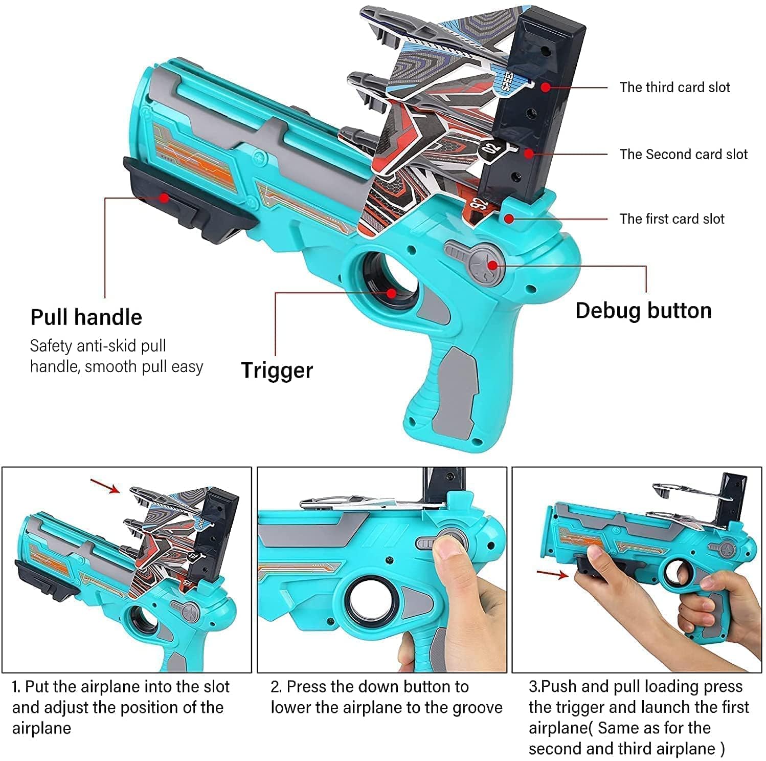 Wukusy 4710 airplane launcher gun toy with foam glider planes, outdoor kids' aeroplane toy for outdoor air battles, includes five planes.