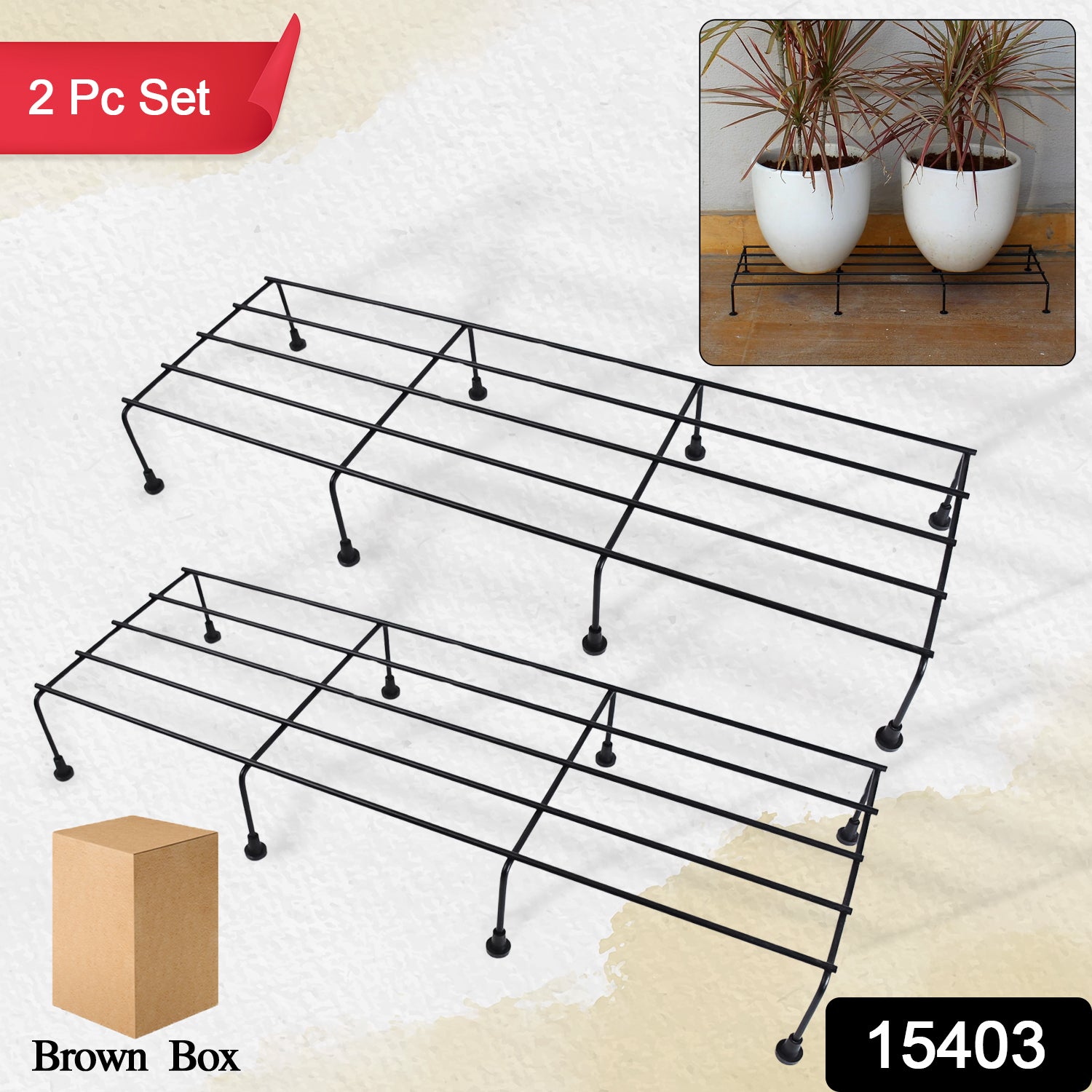 Wukusy metal rectangle flower plant stand set for balcony, 60x20 cm garden plant holders, two-piece outdoor plant display.
