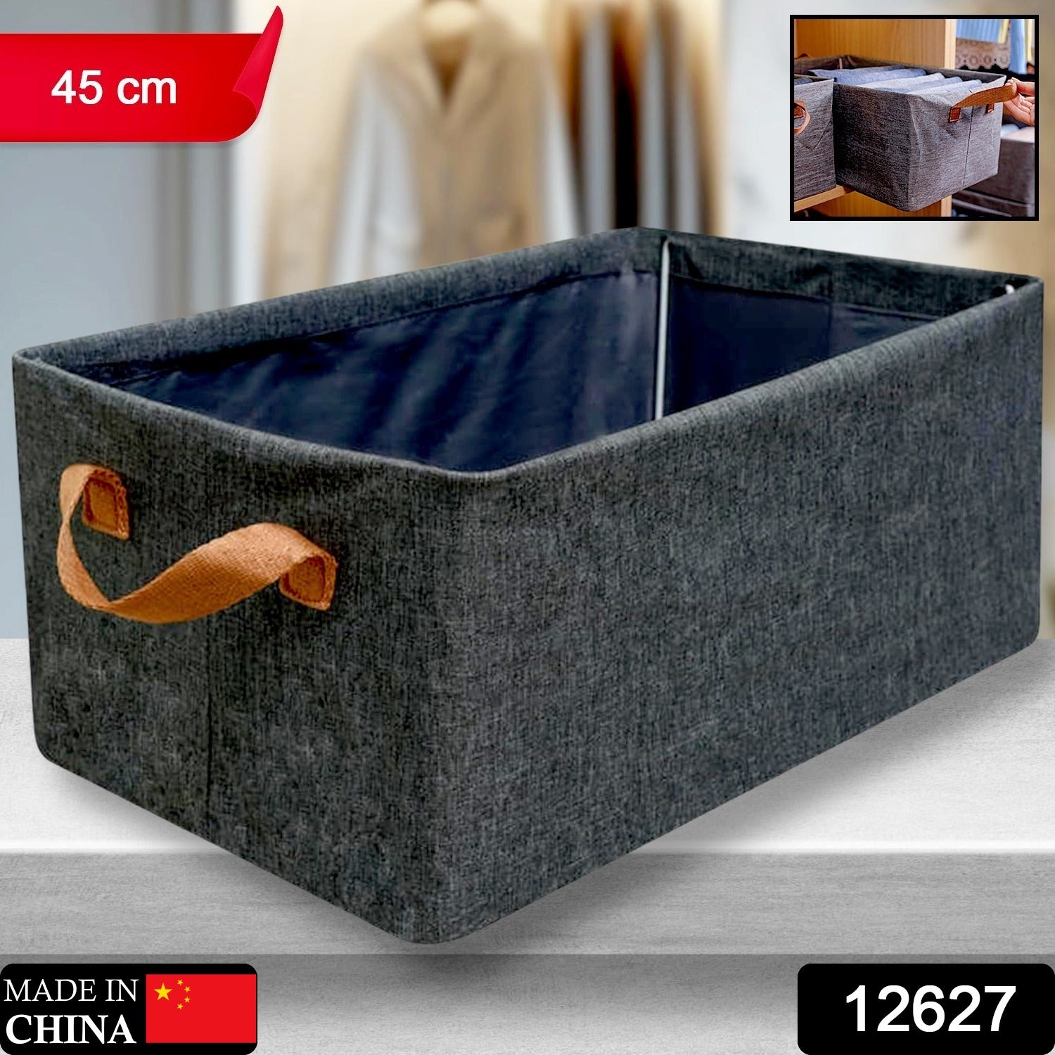 Wukusy foldable storage box with lid and handles, cotton and linen material, ideal for nursery, closet, or bedroom organization.