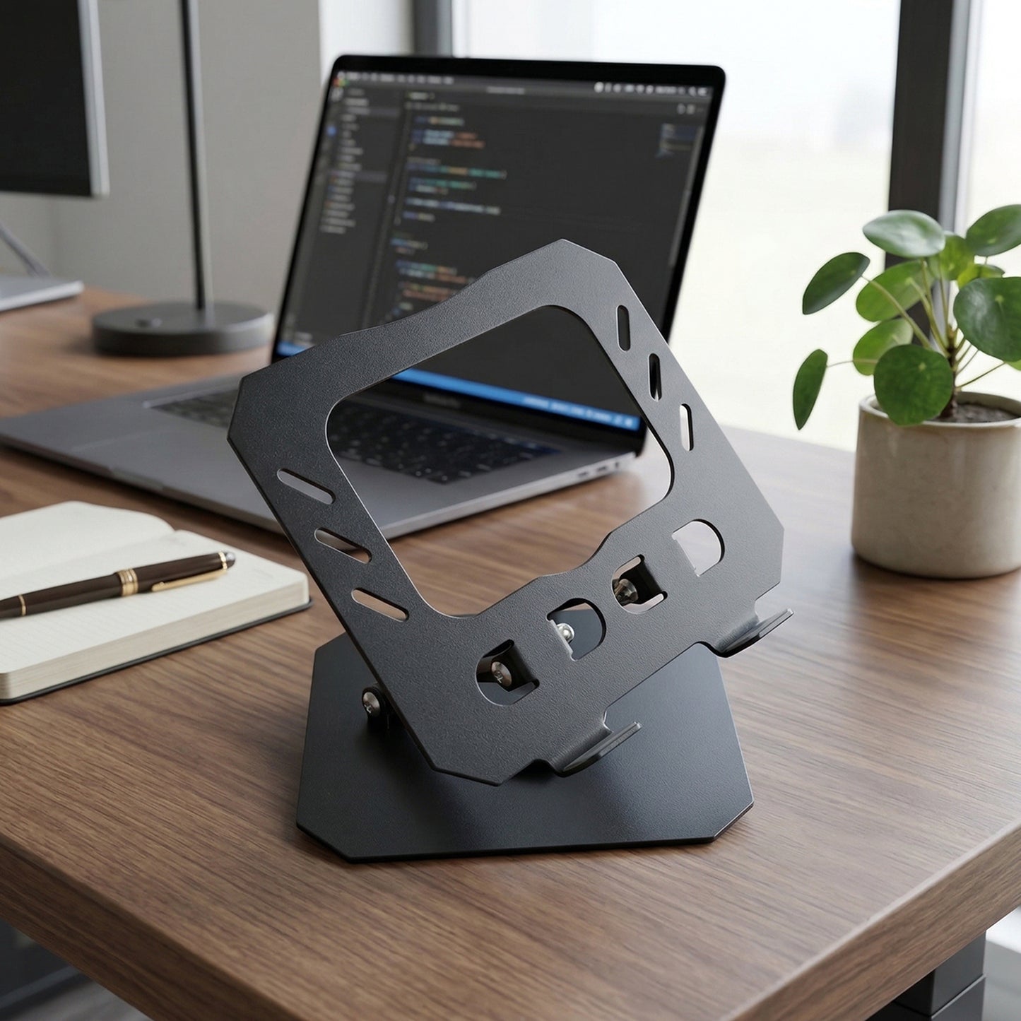 Wukusy foldable adjustable metal laptop stand with sleek design, supporting ergonomic positioning for laptops and desks