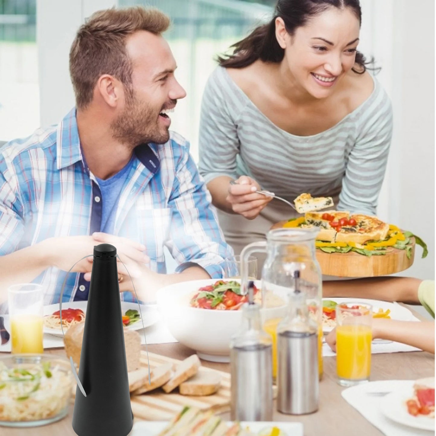 Wukusy 8416 fly protection fan, portable battery and USB-operated insect fan, tabletop design for indoor and outdoor fly repellent use.