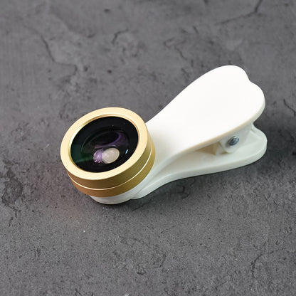 Wukusy universal clip-on mobile camera lens kit with multiple lenses attached to a smartphone for enhanced photography.