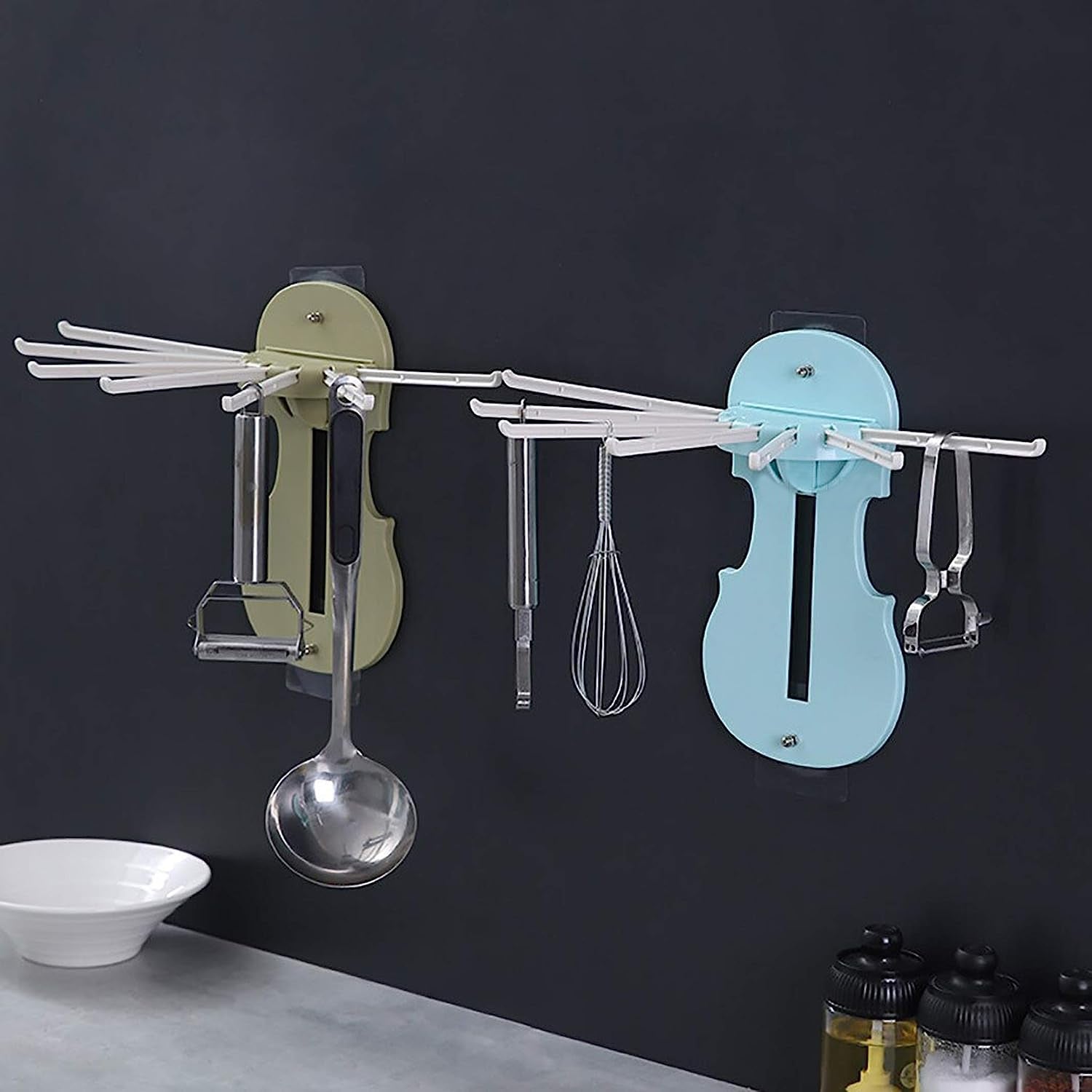 Wukusy 7728 plastic 7-in-1 retractable wall-mounted pull-out hanger rack with hooks for kitchen and bathroom storage