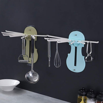 Wukusy 7728 plastic 7-in-1 retractable wall-mounted pull-out hanger rack with hooks for kitchen and bathroom storage