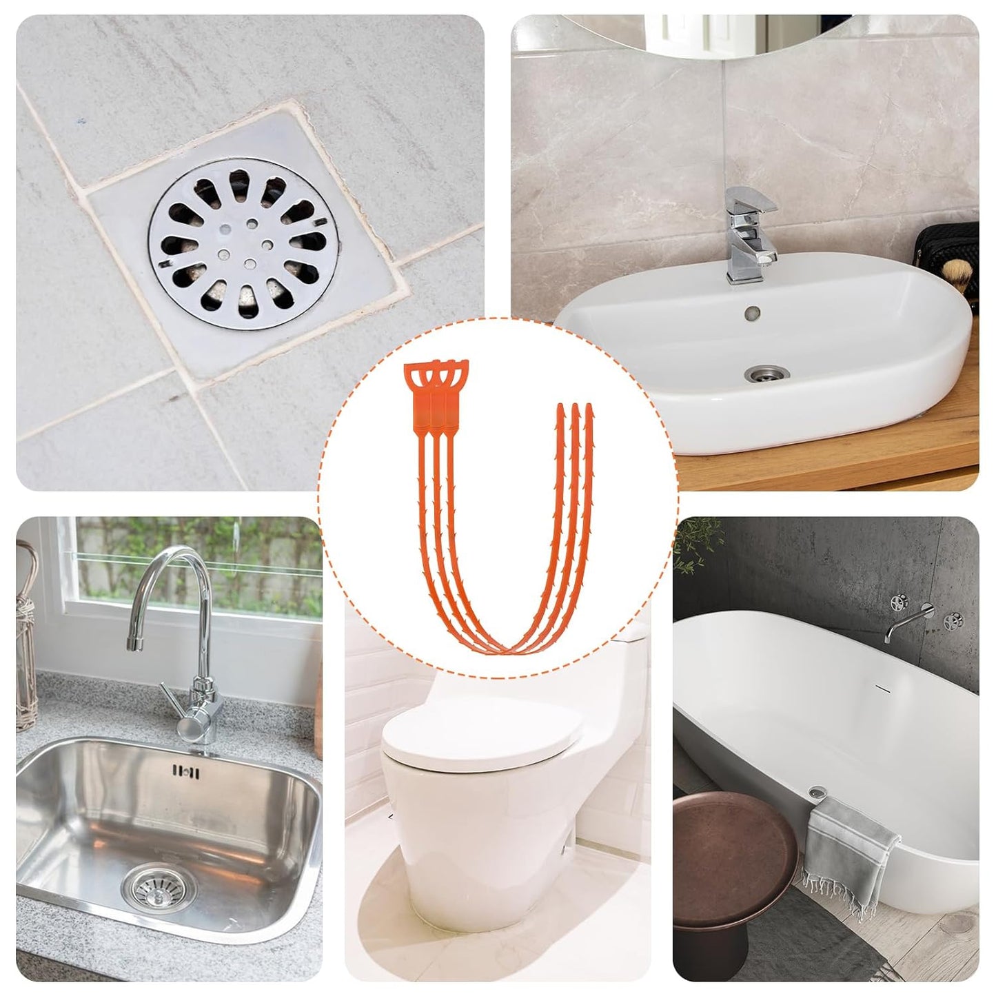 Wukusy flexible sink drain cleaning sticks, 50 cm long, shown in a pack of three, ideal for household drain maintenance.