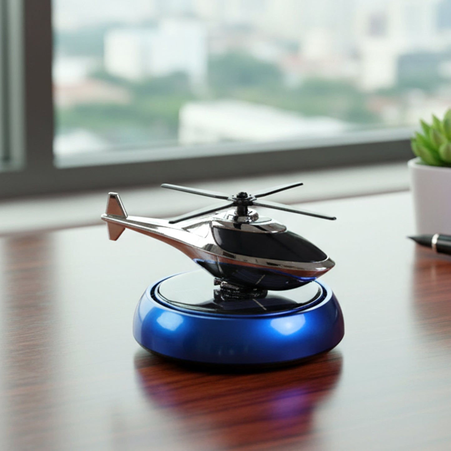 Wukusy solar helicopter car dashboard air freshener with rotating perfume decor, designed to add a pleasant scent and decorative touch.