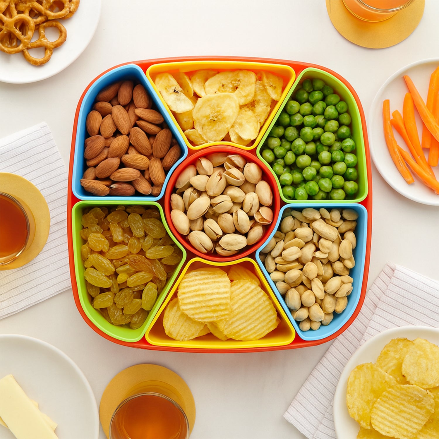 Wukusy 7-in-1 dry fruit snack box with spoon, compact home improvement storage container for dry fruits and snacks