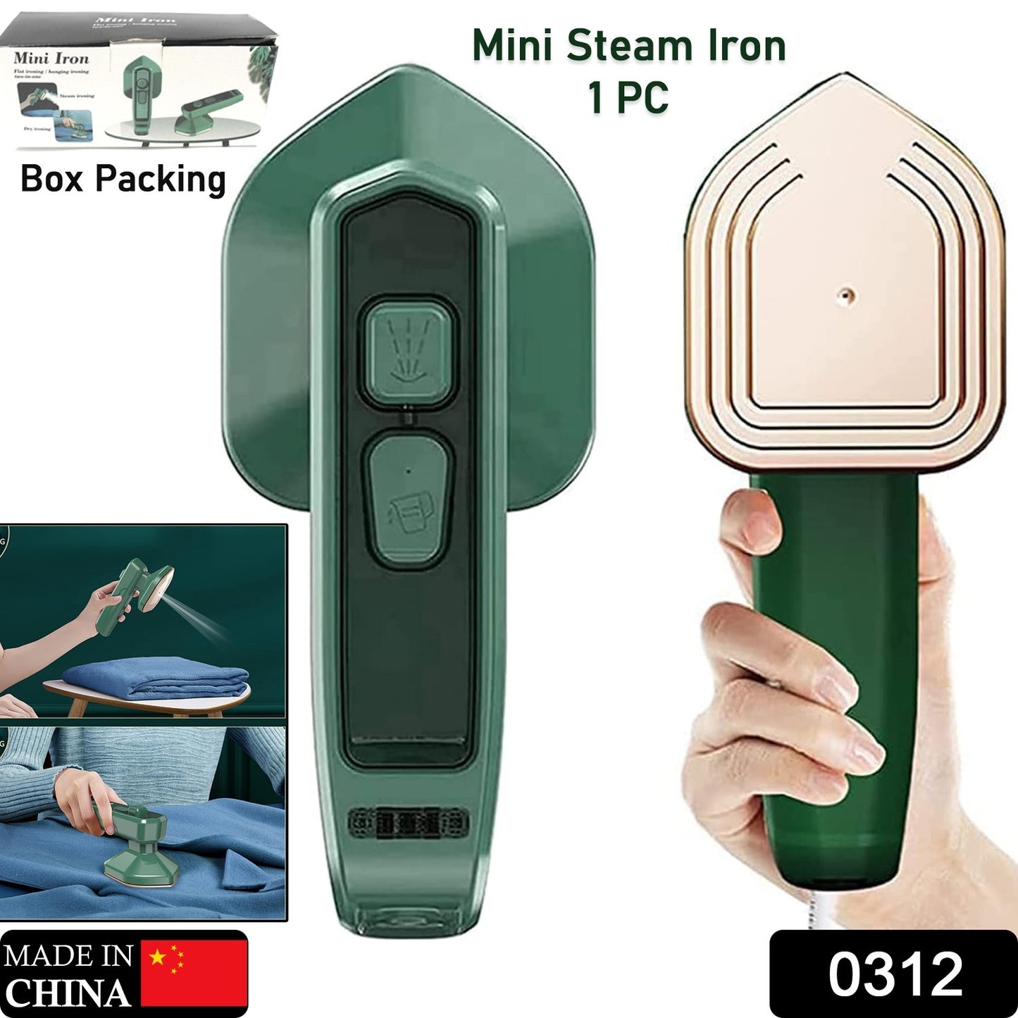 Wukusy 0312 Mini Steam Iron handheld garment steamer for clothes, portable travel size with fast heat-up and powerful steam.