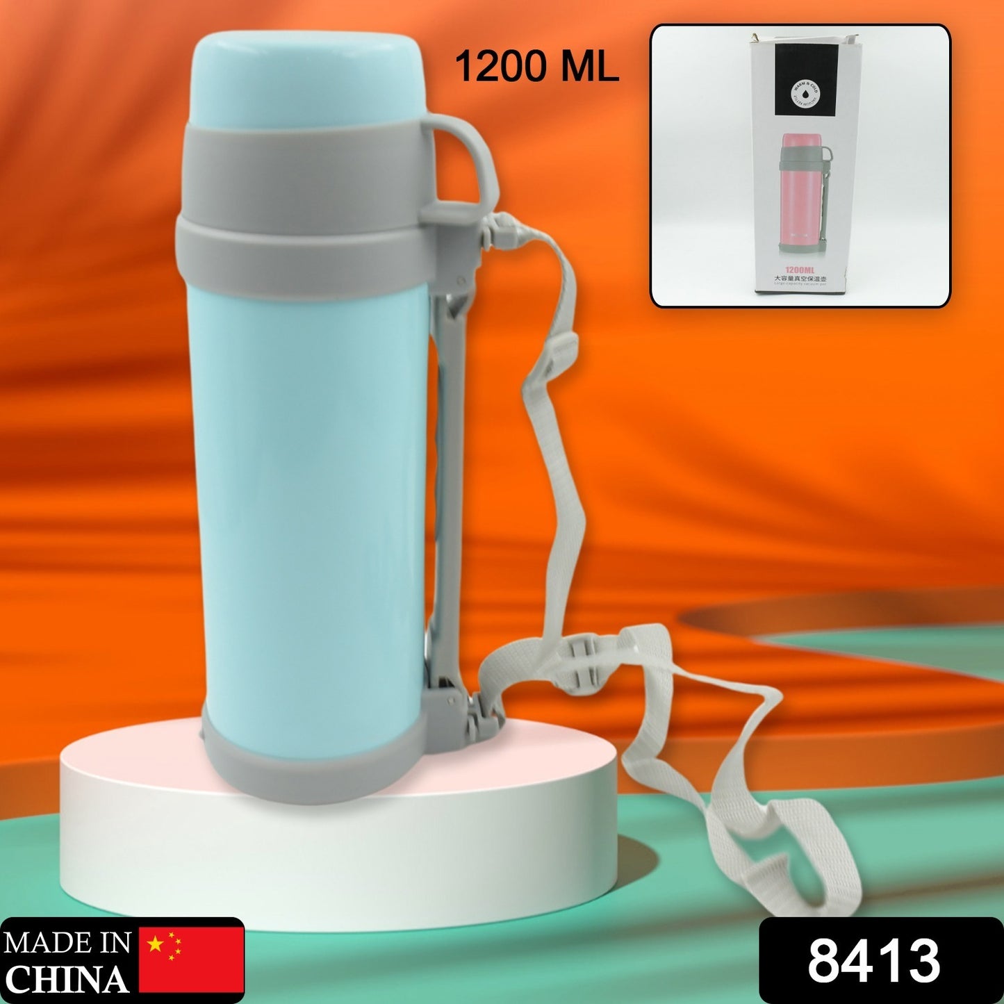 Wukusy stainless steel vacuum insulated water bottle, 1200ml capacity, double-wall design, suitable for travel, outdoor, and camping.