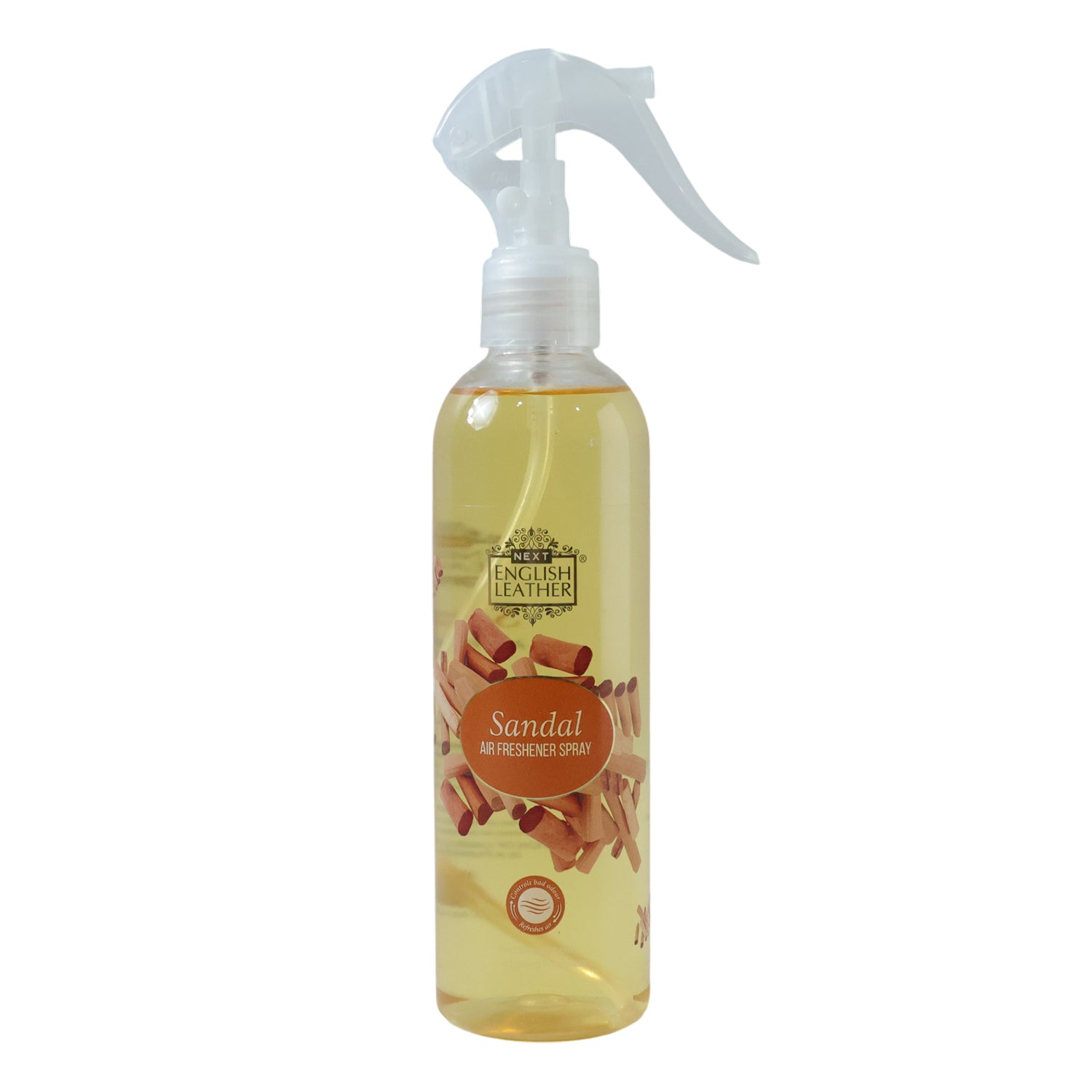 Wukusy sandal fragrance air freshener spray for home and office, 250 ml bottle with a sleek design and floral scent packaging