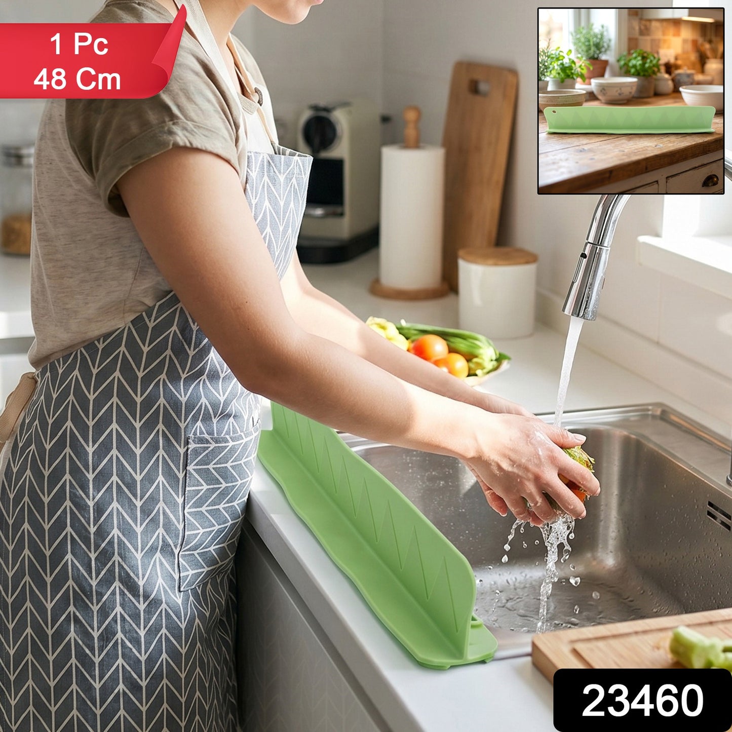 Flexible silicone kitchen sink splash guard by Wukusy, 48 cm, helps prevent water splashes around the sink area.