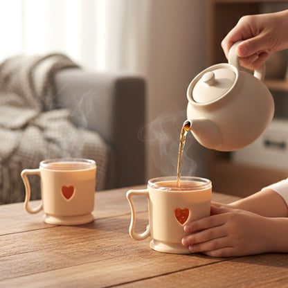Set of six Wukusy mini tea and coffee mugs with elegant heart design, each holding 100ml, perfect for cozy beverages.