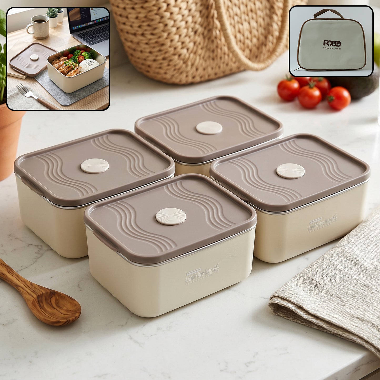 Wukusy insulated tiffin lunch box with multiple compartments, keeps food warm or cool, ideal for meals on the go
