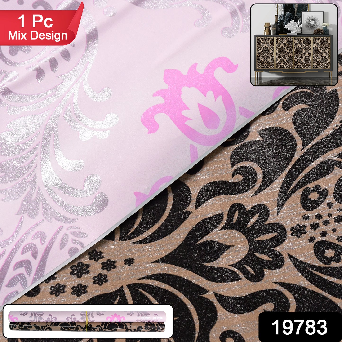 Wukusy premium self-adhesive decorative wallpaper roll with floral pattern for home decor, shown rolled out on a wall.