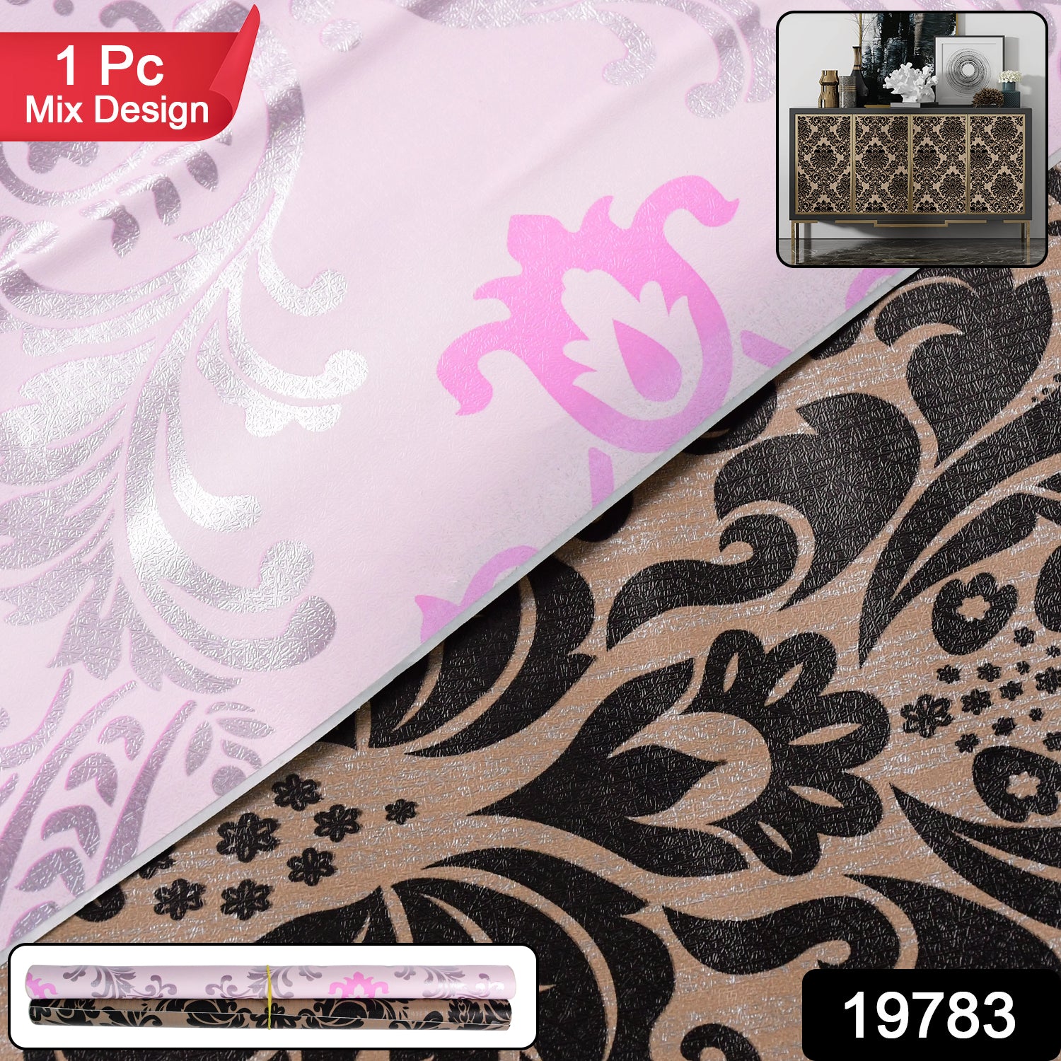 Wukusy premium self-adhesive decorative wallpaper roll with floral pattern for home decor, shown rolled out on a wall.