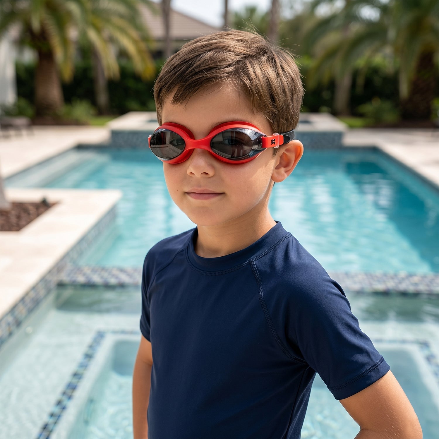 Wukusy premium swimming goggles with adjustable strap, clear lenses, and secure fit for comfortable swimming.
