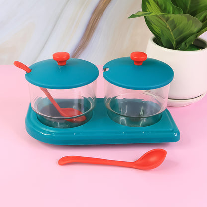 Wukusy Supermom Storewell 2-piece spice and condiment container set for kitchen storage, with clear lids and compact design.