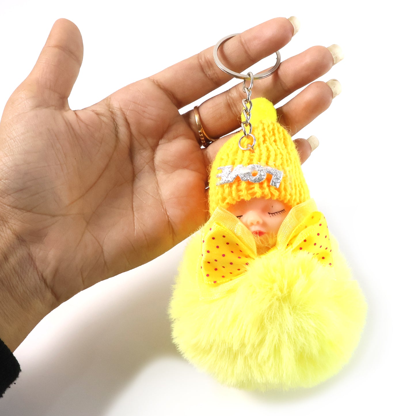 Wukusy cute plush doll keychain with soft fur ball, small and adorable accessory for bags or keys