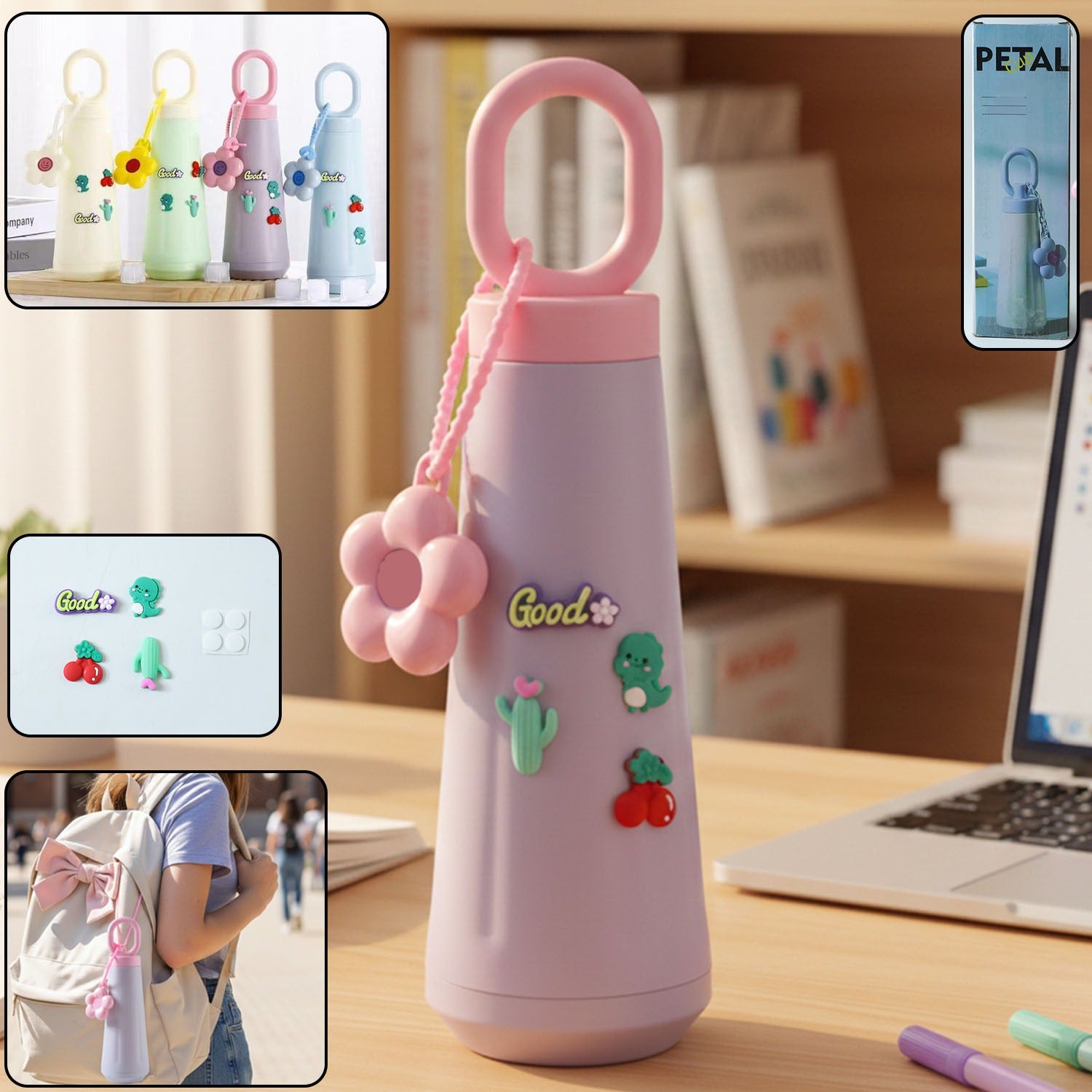 Cute Wukusy 450ml portable water bottle, compact and eco-friendly, with a colorful design for on-the-go hydration.