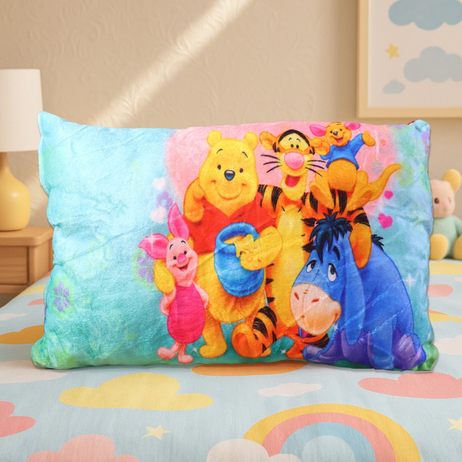 Soft plush cartoon character kids pillow by Wukusy, 40x25 cm, featuring colorful animal design for children’s comfort and decor.
