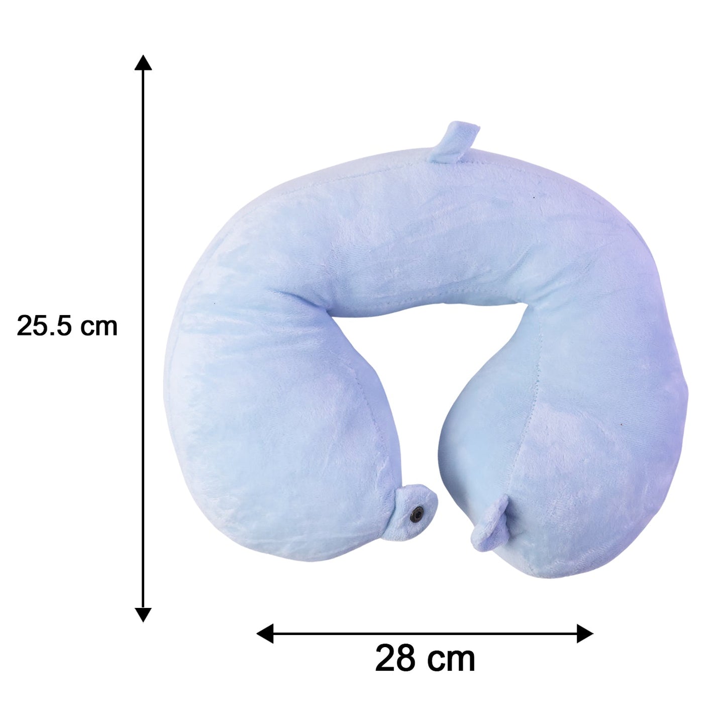 Blue U-shaped Wukusy travel neck pillow with plush fabric, providing soft head and neck support for comfortable travel.