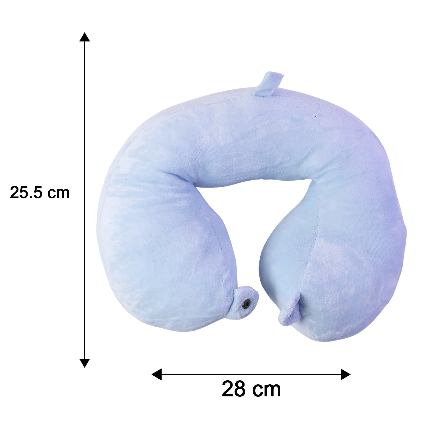 Blue U-shaped Wukusy travel neck pillow with plush fabric, providing soft head and neck support for comfortable travel.