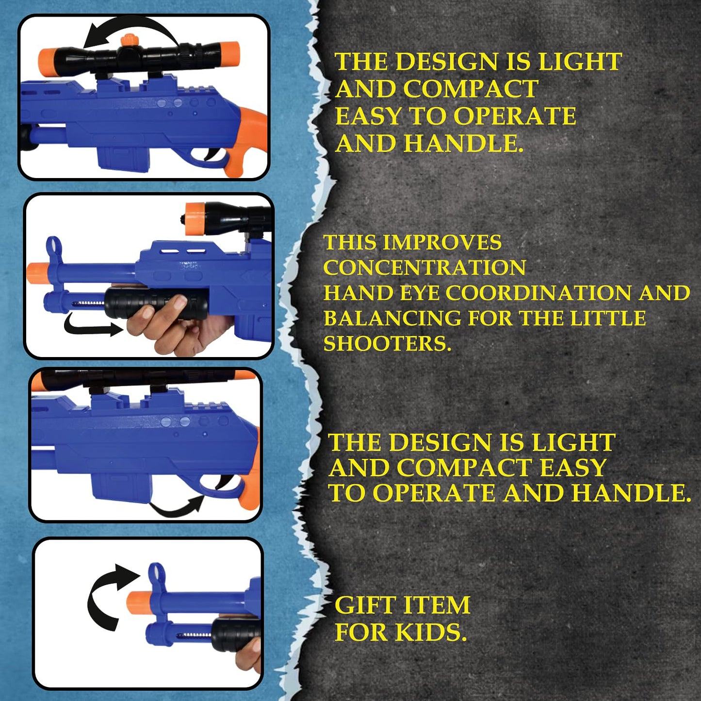 Wukusy Shot Air Gun Toy with scope and 8 soft foam bullets set, featuring realistic design and safety soft foam projectiles.