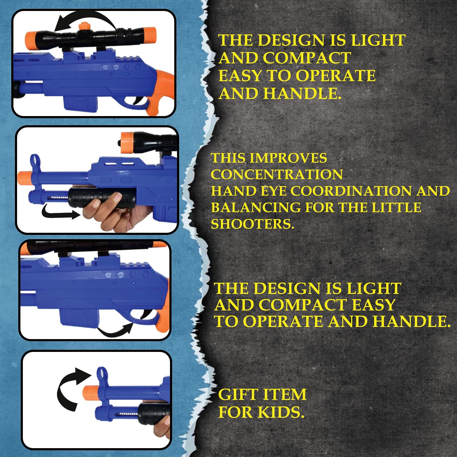 Wukusy Shot Air Gun Toy with scope and 8 soft foam bullets set, featuring realistic design and safety soft foam projectiles.