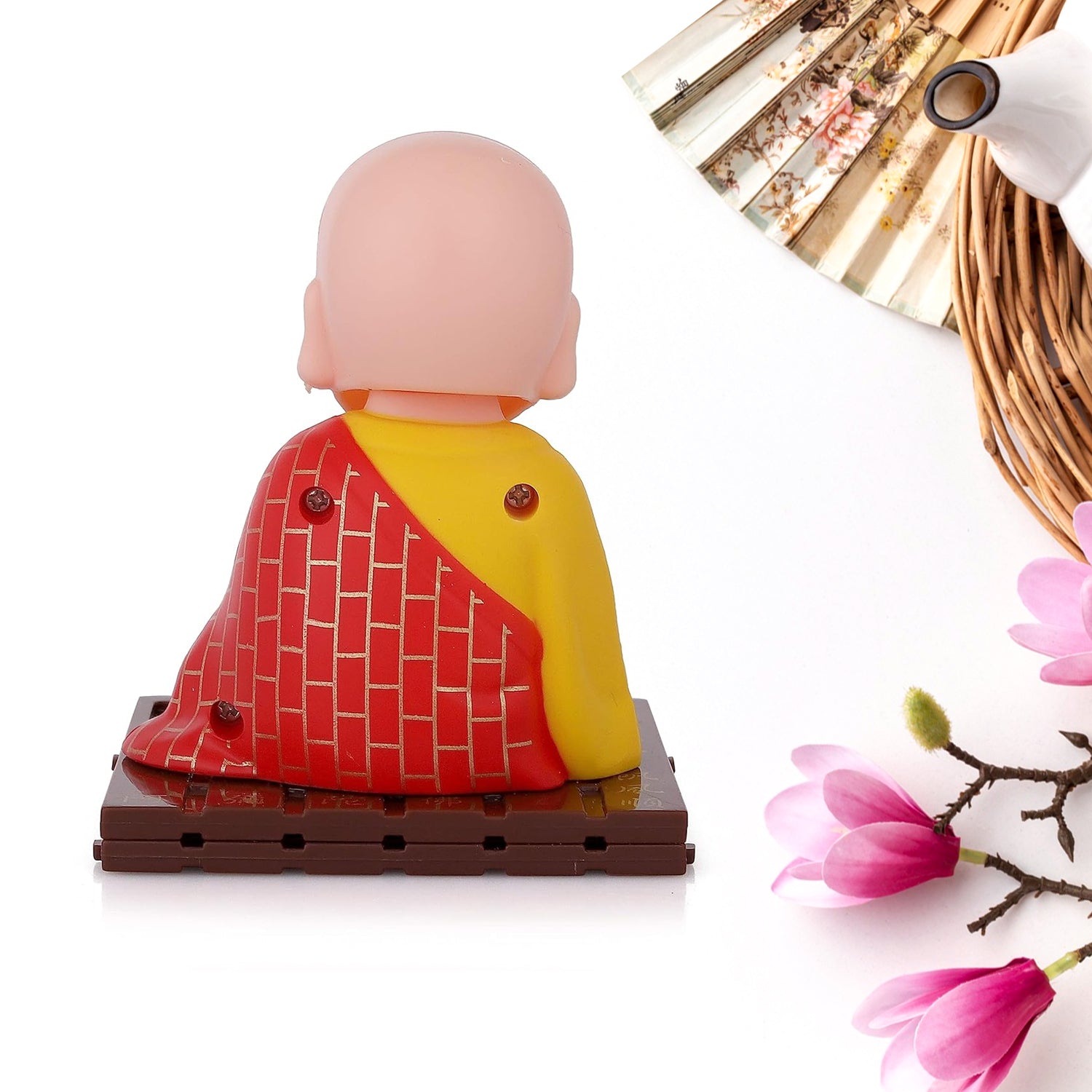 Solar powered sitting Buddha statue with moving head and hands, Wukusy home decor, medium size, outdoor or indoor decoration.