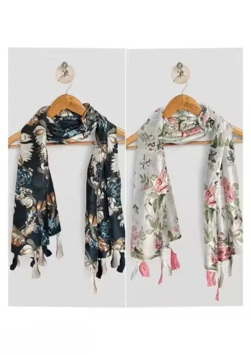Pair of Ekom printed chiffon stoles, unisex stylish scarves in vibrant patterns, perfect for accessorizing any outfit.